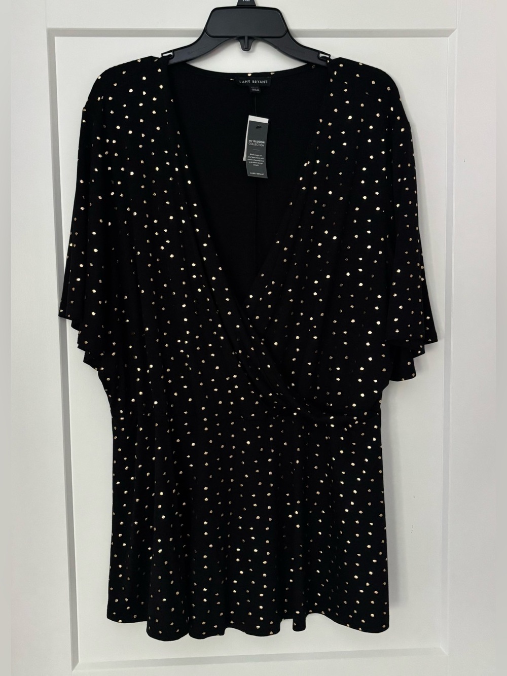 Lane Bryant Black/Gold Metallic Polka-Dot Top